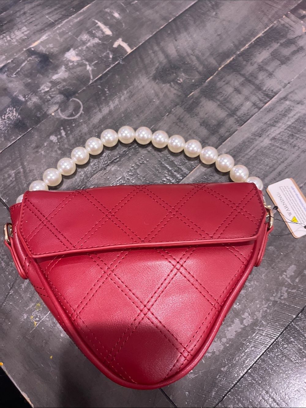 Red Quilted Pearl-Handle Women’s Bag